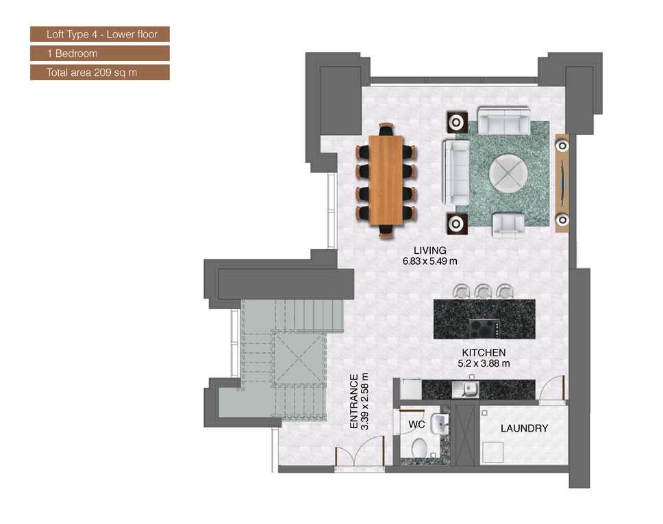 Loft-Type-4-Lower-Floor-,1-Bedroom,Size-209-Sq m
